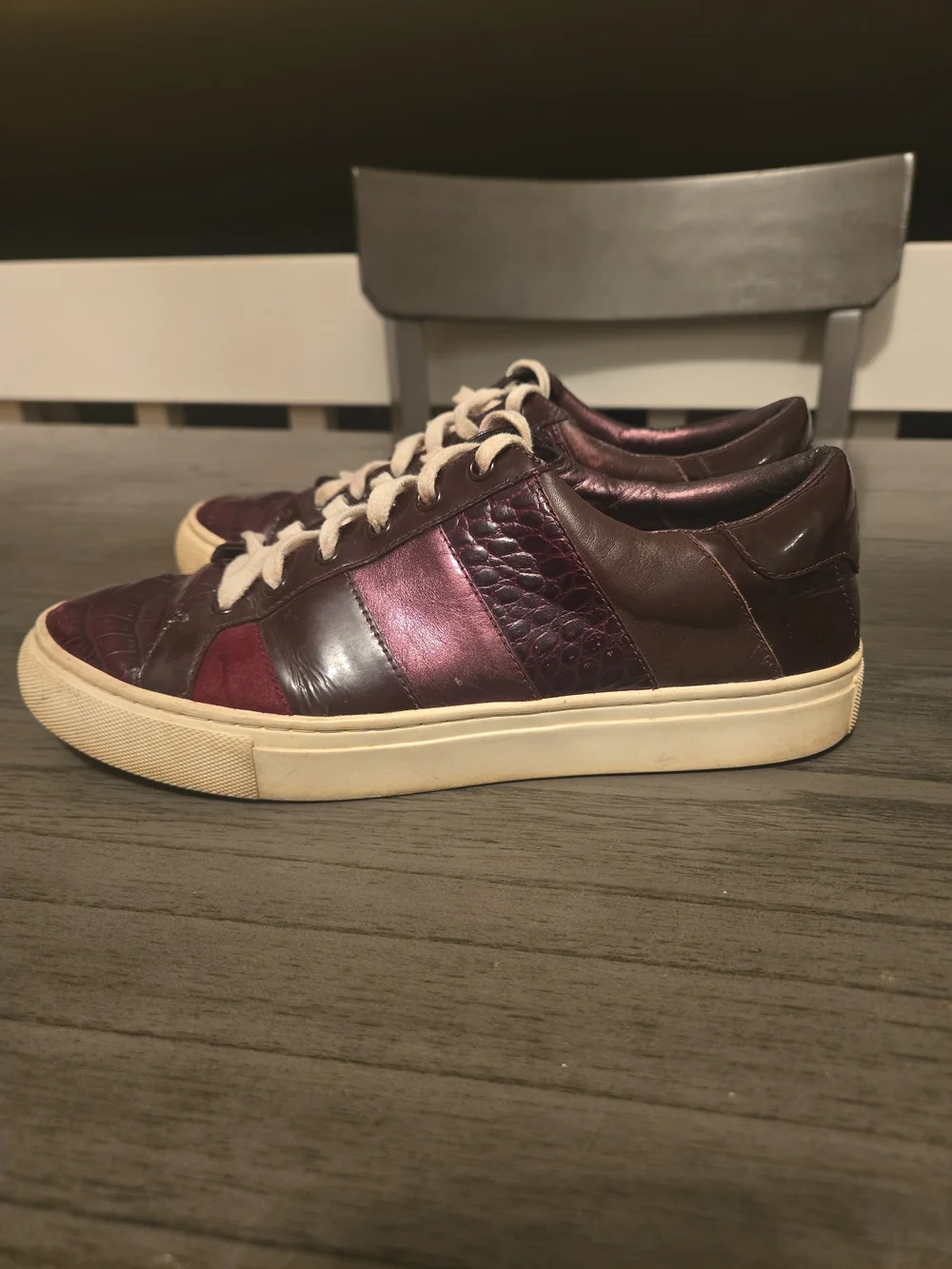 Tory Burch Women's Low-Top Leather Sneakers in Burgundy and Cream
